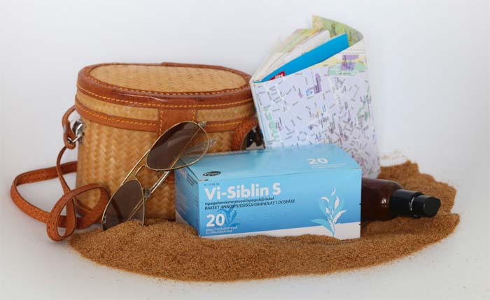 Vi-Siblin S 20 annospussin pakkaus riittää kymmenen päivän reissulle, jos annoksia otetaan kaksi päivässä.